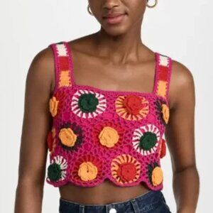 🌸 Farm Rio Pink Crochet Flowers Top Size Small Knit Floral Tank SOLD OUT $145